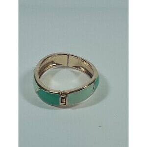 Vintage GoldTone Shades of Green Aqua Alternating Enamel Clamper Bracelet Wavy